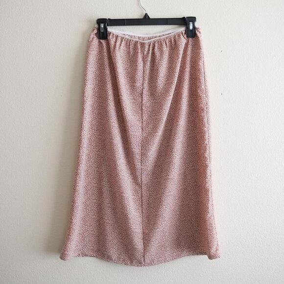 handmade coral pink all over print midi skirt - Picture 7 of 8